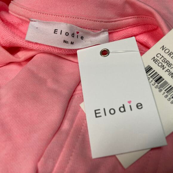Elodie Womens French Terry Crop Sweatshirt Medium Neon Pink NEW Drawstring Waist - Picture 5 of 7